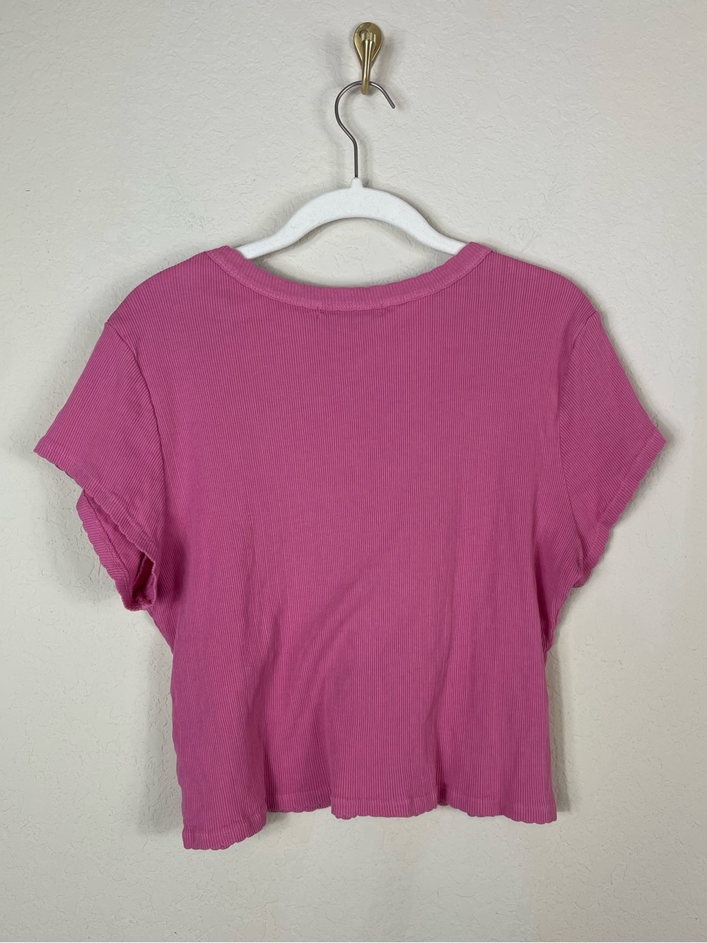 Free People Daydreamer Ribbed Scalloped Baby Tee Pink Size XL - Picture 5 of 5